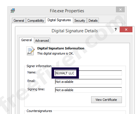 Screenshot of the NUXALT LLC certificate